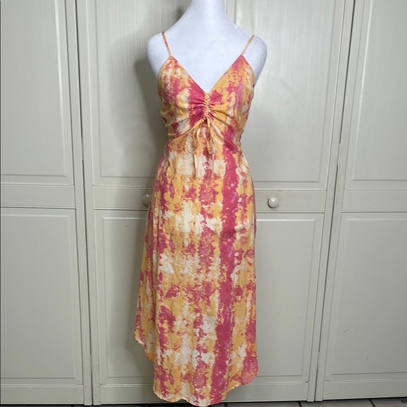 Sincerely Jules Womens Tie Dye Orange/Pink Spaghetti Strap Sundress Size Medium - Picture 1 of 14